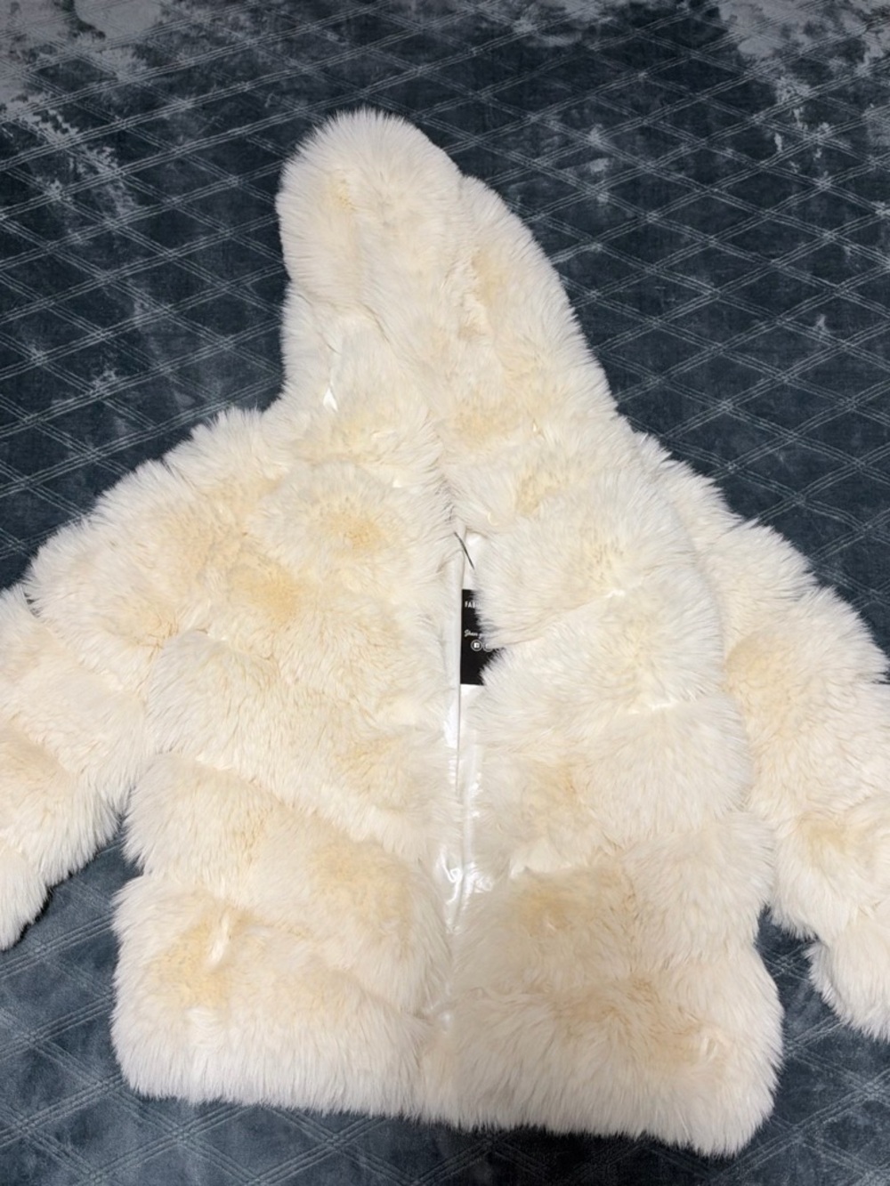 Fabulous Furs Cream Plush Hooded Puffer Jacket